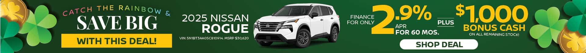 2025 Nissan Rogue – APR Plus Bonus Cash March Offer – Desktop SRP Banner