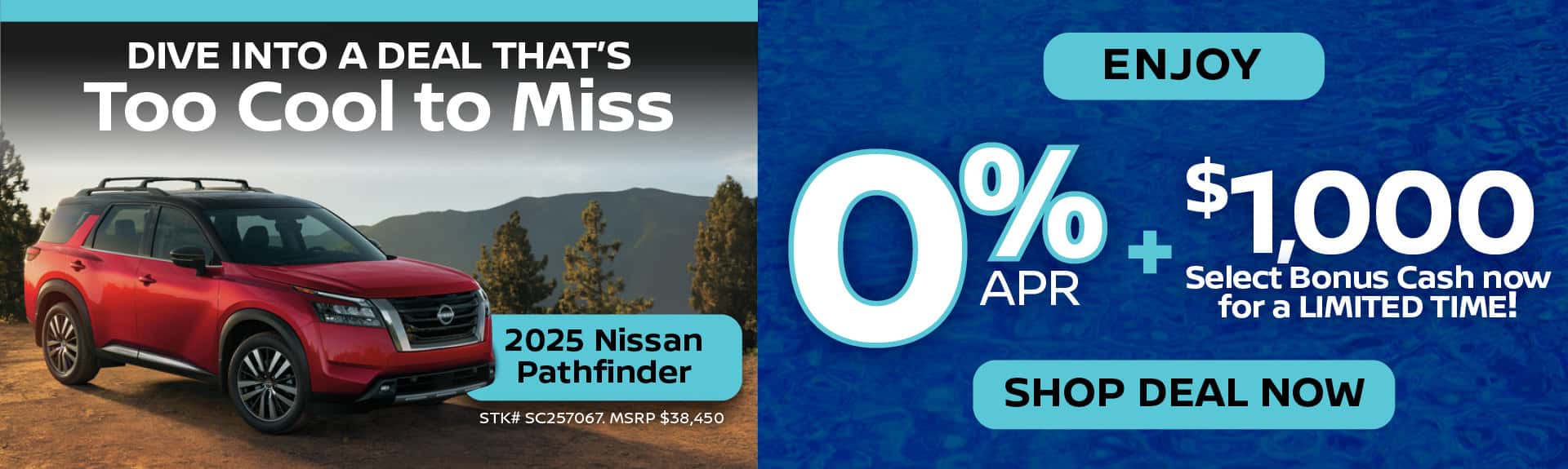 2025 Nissan Pathfinder - 0% APR + June Savings Offer - Desktop Slide