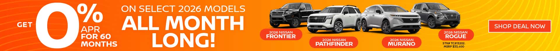 2026 Nissan Select Models - August APR Offer SRP Desktop Banner