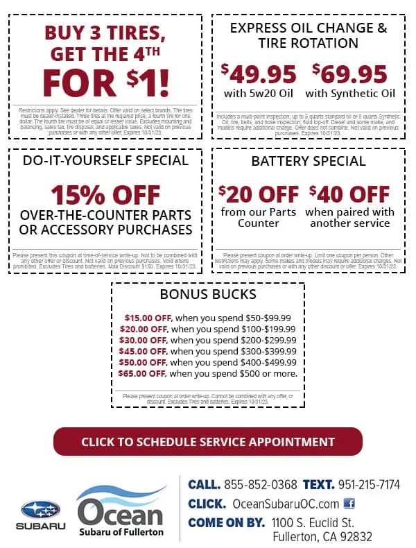 Auto Service Specials | Ocean Subaru of Fullerton near Whittier