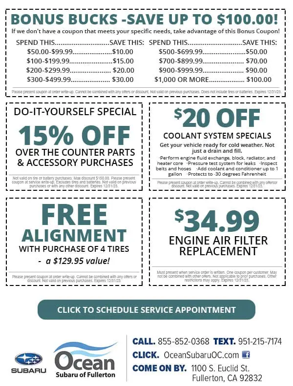 Auto Service Specials | Ocean Subaru of Fullerton near Whittier