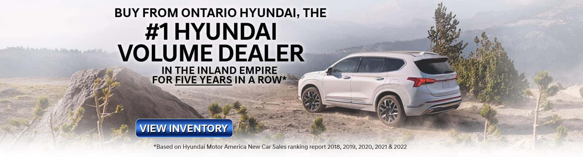 Buy from Ontario Hyundai, the #1 Hyundai volume dealer in the Inland Empire for five years in a row. Click to view new inventory.