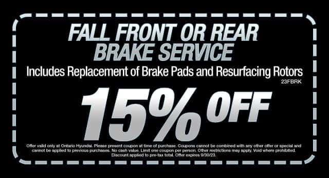 Get 15% off your fall front or rear brake service. Includes replacement of brake pads and resurfacing rotors. Offer expires 9/30/2022.