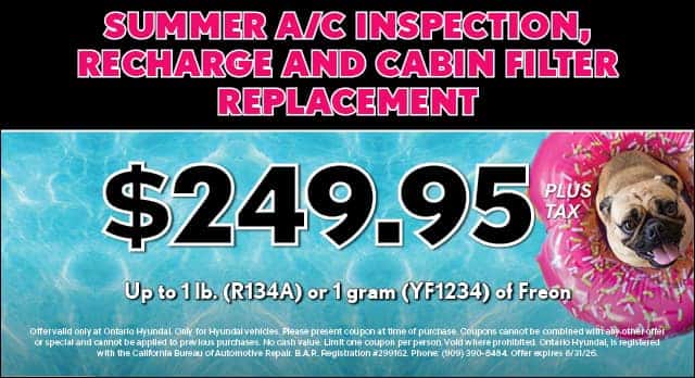 Summer a/c inspection, recharge and cabin filter replacement $249.95
