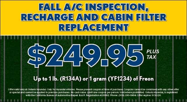 fall A/C inspection recharge and cabin filter replacement $249.95