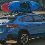 2022 Subaru Crosstrek shown in Horizon Blue Pearl with kayaks