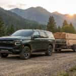 2025 Chevy Tahoe Z71 with 5,000-pound load on a flat-bed trailer