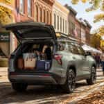 2026 Chevrolet Equinox with open hatch on Main Street Bennettsville SC during a fall festival weekend