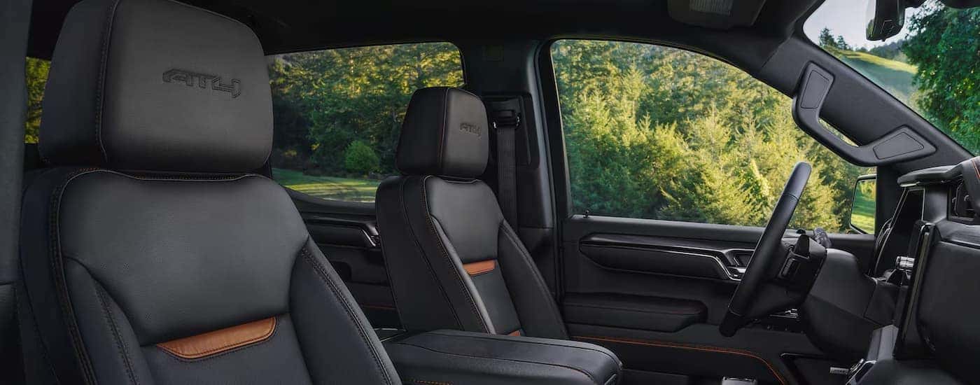 Black leather interior in a 2025 GMC Sierra 1500 AT4