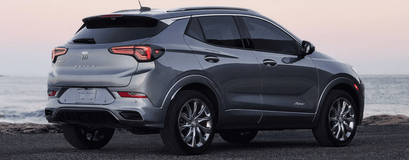 Silver 2026 Buick Encore parked by water