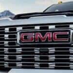 Close up of the grille on a Black 2026 Sierra 2500 HD.