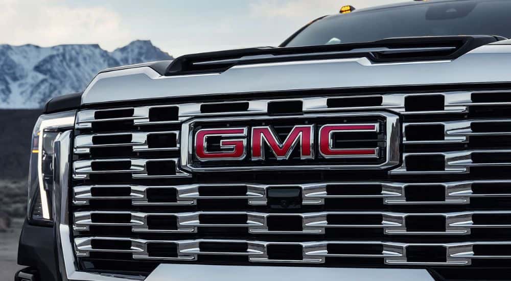 Close up of the grille on a Black 2026 Sierra 2500 HD.