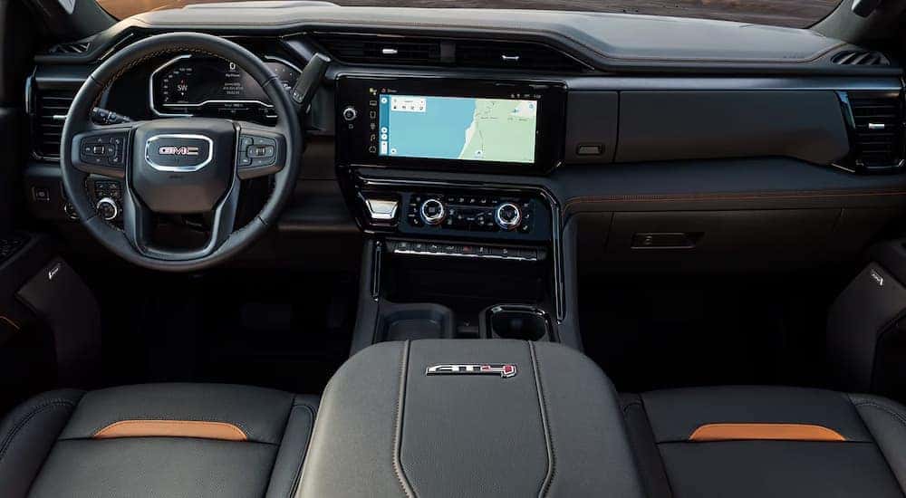 Infotainment display and dashboard in a 2025 GMC Sierra 2500 AT4