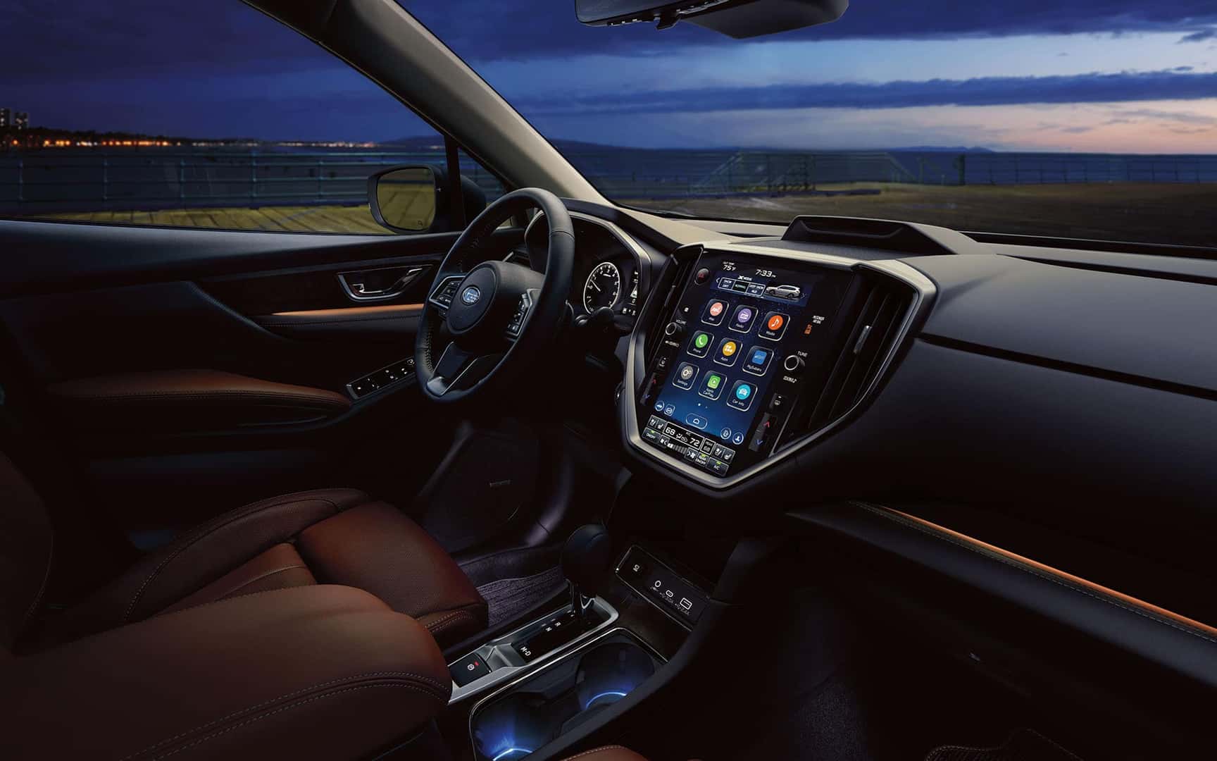 Interior major of Ascent from front passenger's side, night lighting