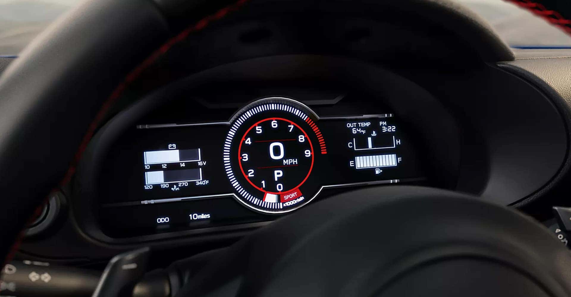 Configurable digital gauge cluster with Normal, Sport, and Track modes