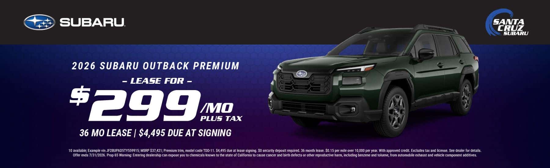2026 Outback Premium July offer