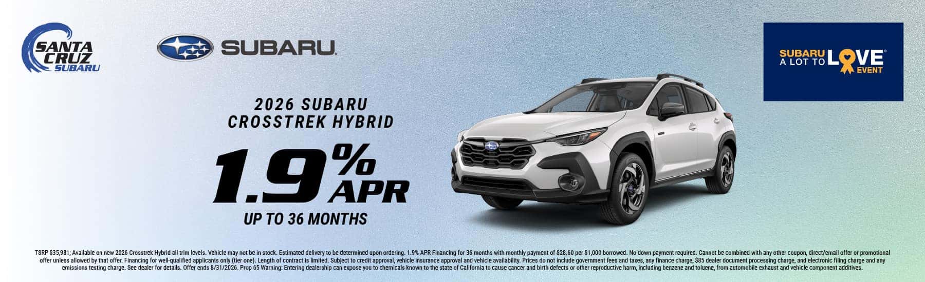 2026 Crosstrek Hybrid August offer