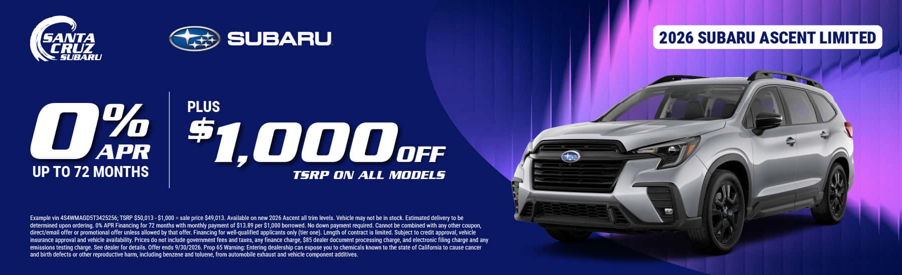 2026 Ascent September offer