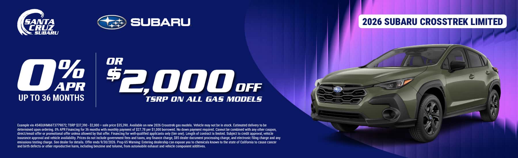 2026 Crosstrek September offer