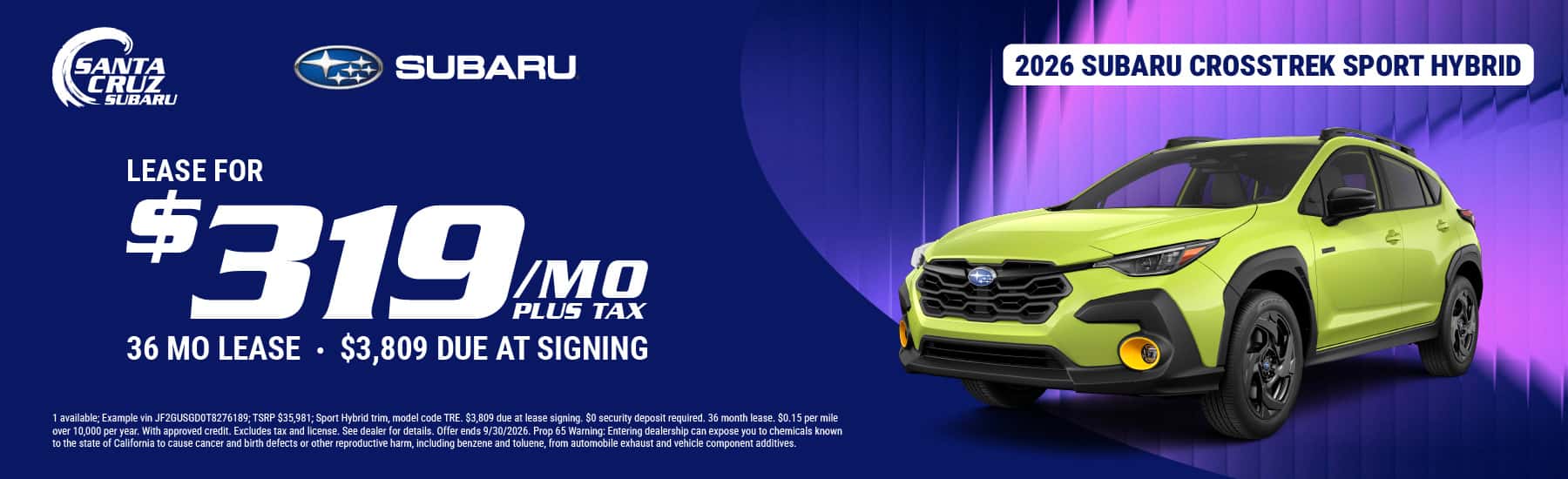 2026 Crosstrek Sport Hybrid September offer