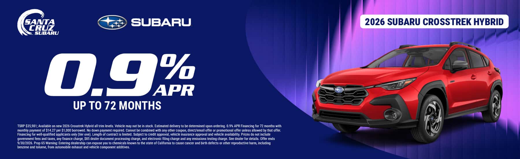 2026 Crosstrek Hybrid September offer