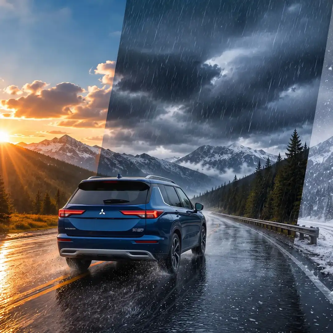 Mitsubishi driving in Colorado weather