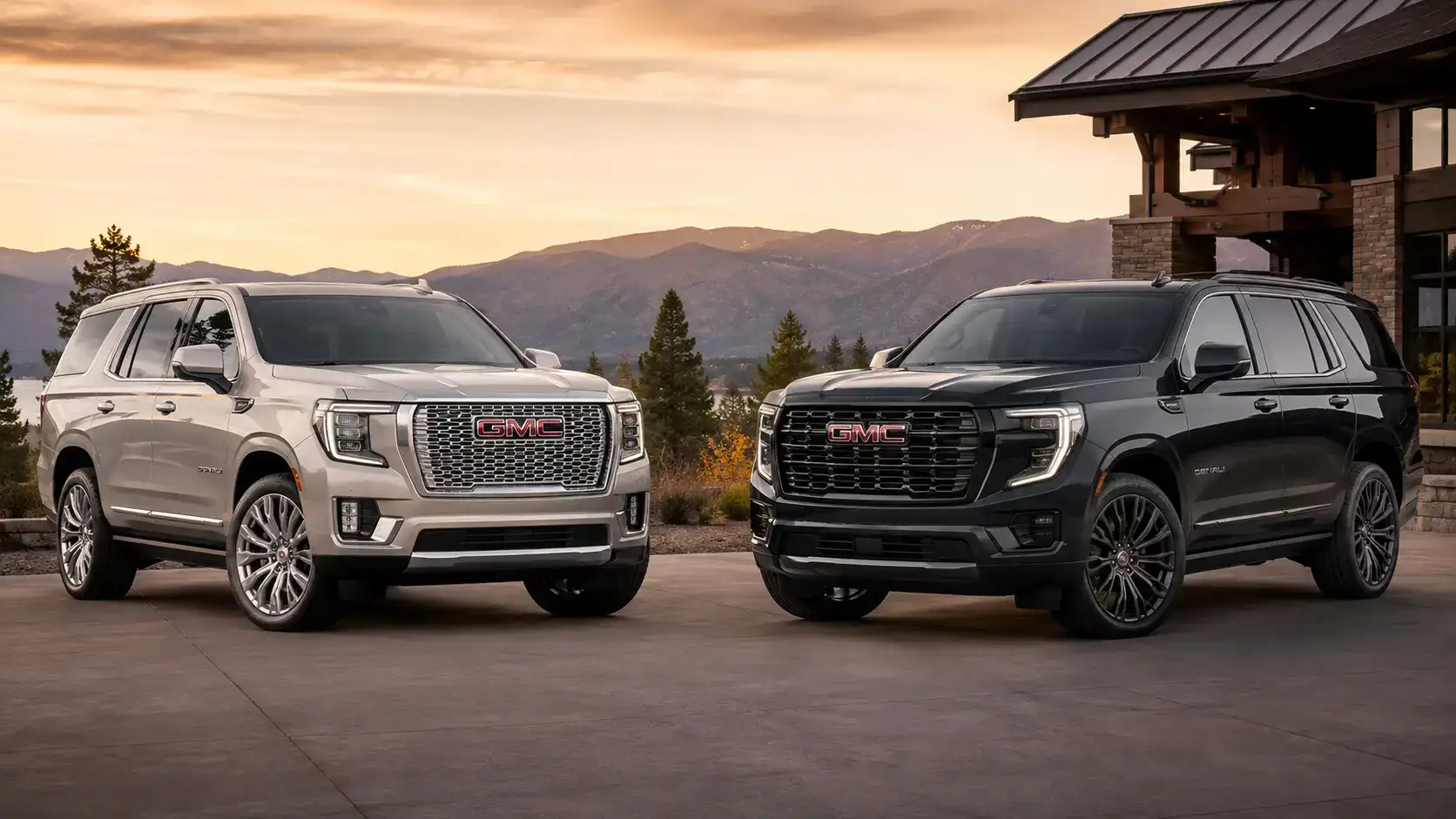 Twin GMC Denali SUVs at Golden Hour