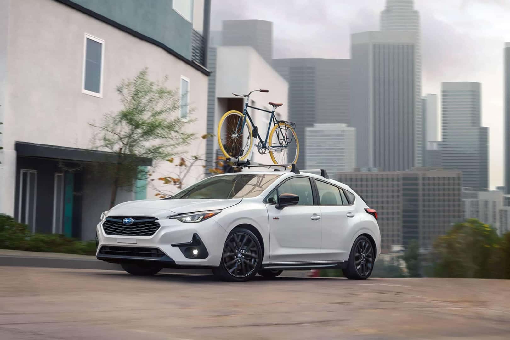 subaru impreza with bike on roof rack