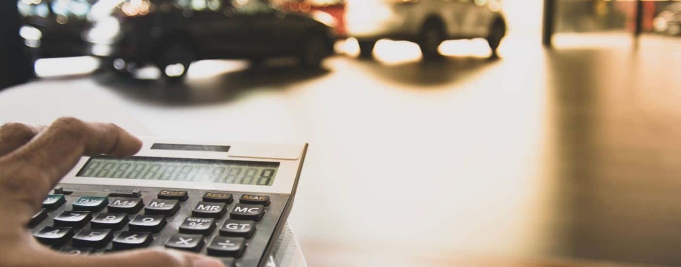 Calculator at a car dealership