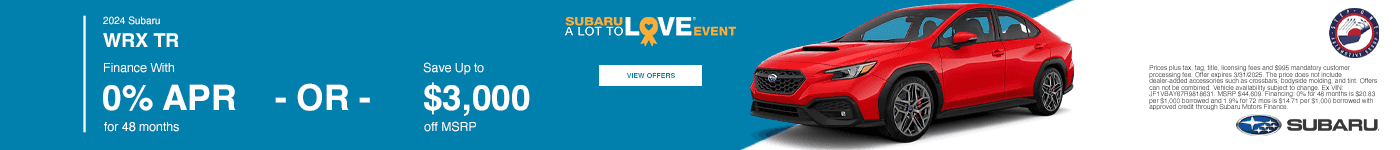 2024 Subaru WRX TR - Finance with 0% APR for 48 months / 1.9% APR for 72 months, or Save Up To $3,000 off MSRP