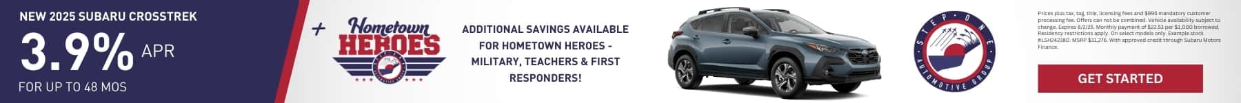 Buy a New 2025 Subaru Crosstrek and get 3.9% Financing for up to 48 months at Step One Subaru Fort Walton Beach in Fort Walton Beach, FL. Select the image to view inventory.