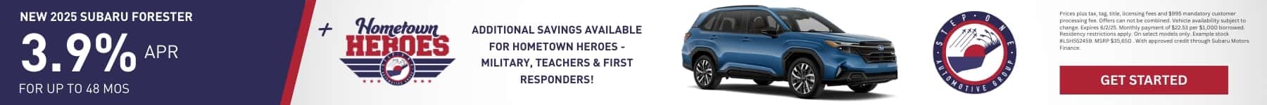 Buy a New 2025 Subaru Forester and get 3.9% Financing for up to 48 months at Step One Subaru Fort Walton Beach in Fort Walton Beach, FL. Select the image to view inventory.