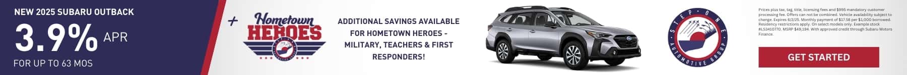 Buy a New 2025 Outback and get 3.9% Financing for up to 63 months at Step One Subaru Fort Walton Beach in Fort Walton Beach, FL. Select the image to view inventory.