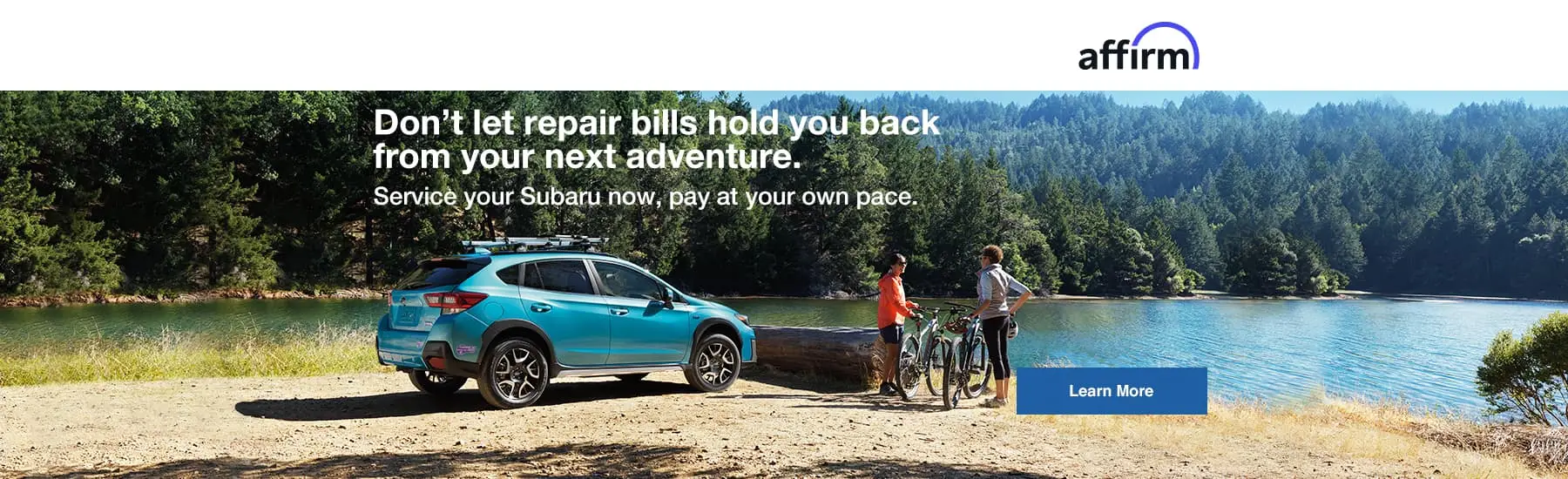 Subaru vehicle at the beach with white writing explaining offer