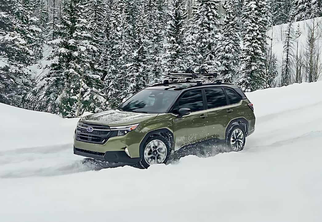 2025 subaru forester hybrid driving in the snow