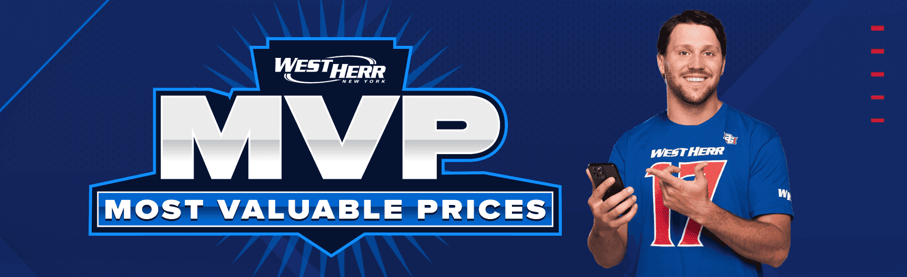 Josh Allen holding a phone. "MVP. Most Valuable Prices"
