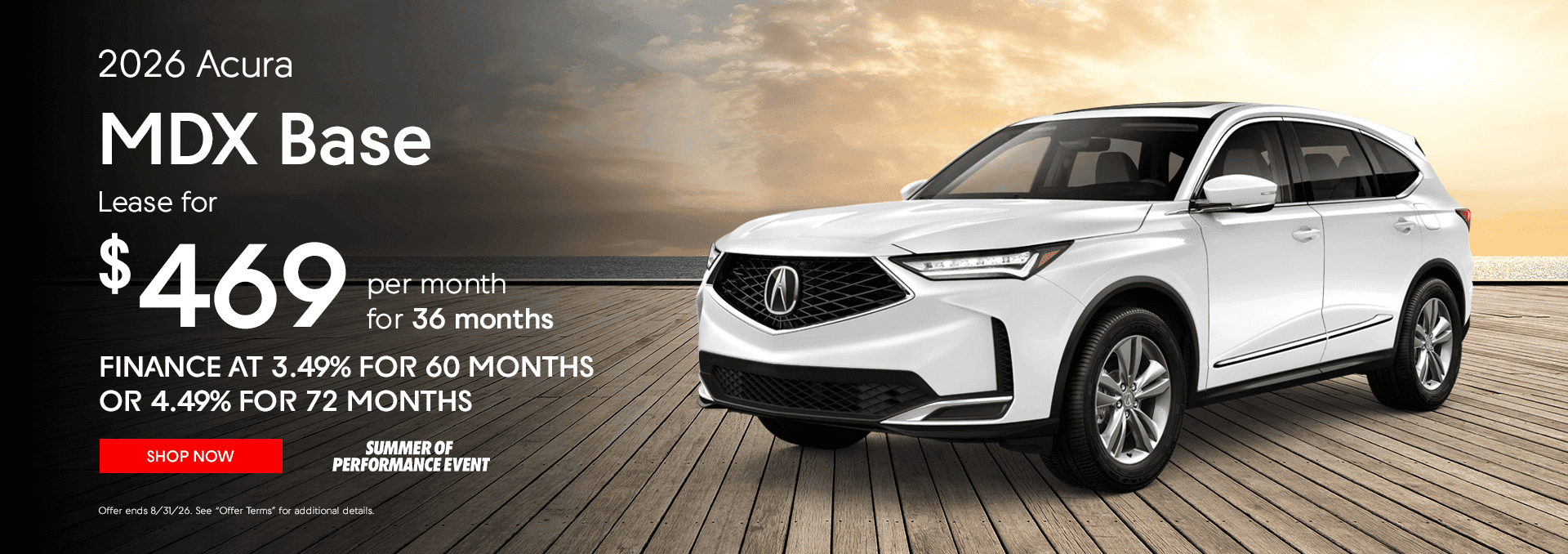 2026 Acura MDX Base Lease for $469 per month for 36 Months Finance at 3.49% for 60 months Or 4.49% for 72 months